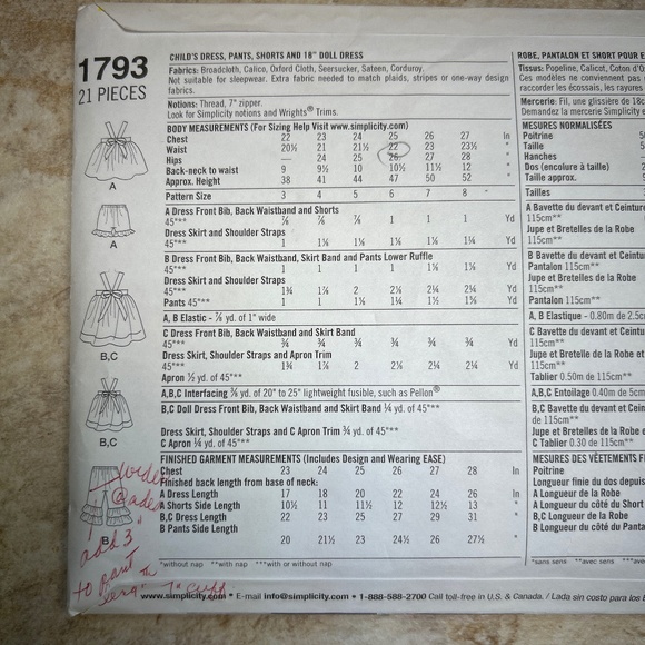 SARAH ROSE - Matching Girl’s & Doll Outfit - Simplicity Pattern #1793 - Picture 3 of 6